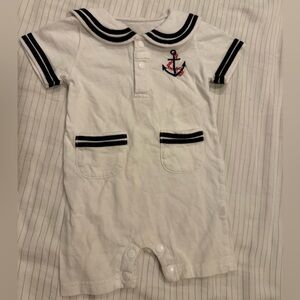 Vintage Sailor-Style White Romper with Navy Trim